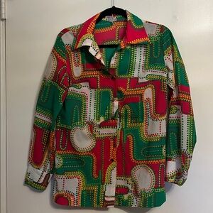 Pykettes Vintage Mod Polka Dot Geometric Print Blouse Small